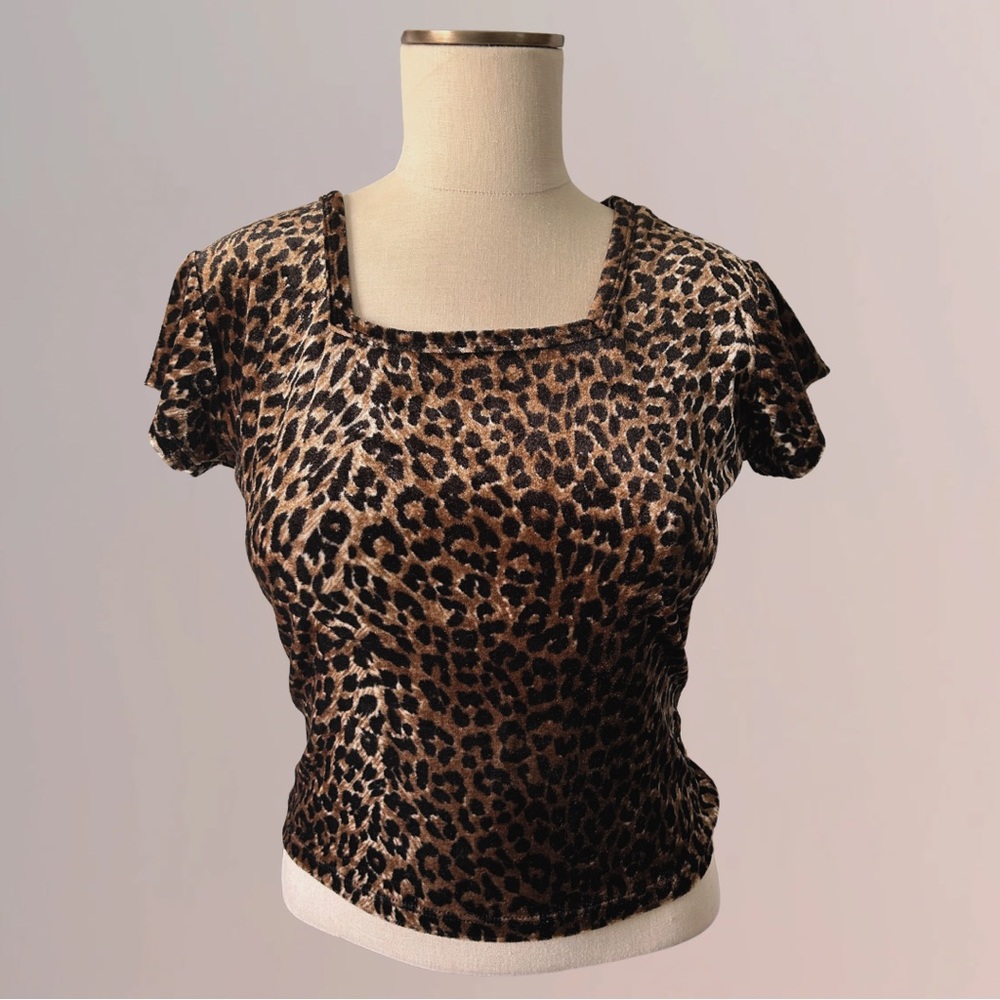 VINTAGE 90s Stretchy Velvet Leopard Print Top
